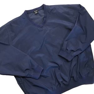 Mens Izod Navy Windbreaker Jacket Nylon Pullover Water Resistant V-Neck Large
